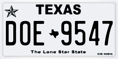 TX license plate DOE9547
