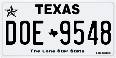 TX license plate DOE9548