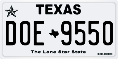 TX license plate DOE9550