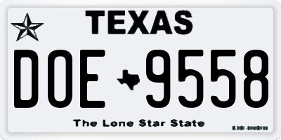 TX license plate DOE9558