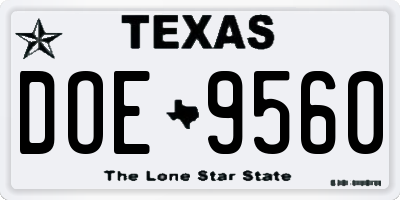 TX license plate DOE9560