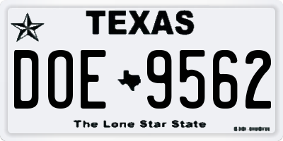 TX license plate DOE9562