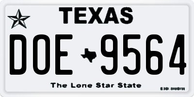 TX license plate DOE9564