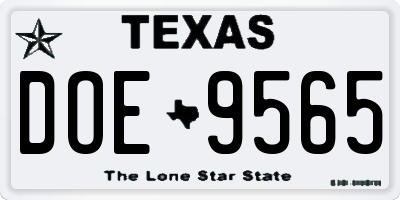 TX license plate DOE9565