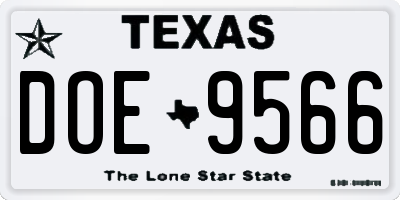 TX license plate DOE9566