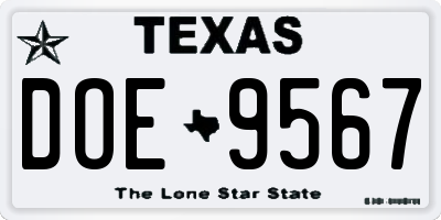TX license plate DOE9567