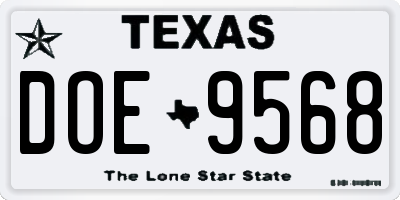 TX license plate DOE9568