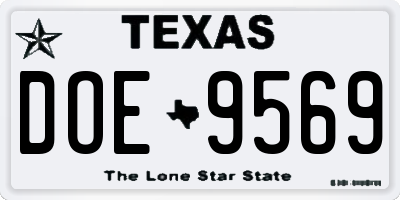TX license plate DOE9569