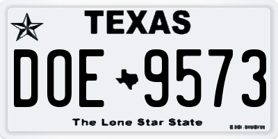 TX license plate DOE9573