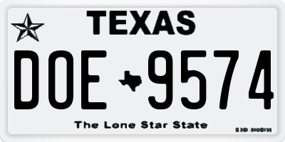 TX license plate DOE9574