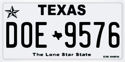 TX license plate DOE9576