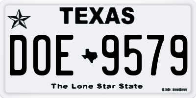 TX license plate DOE9579