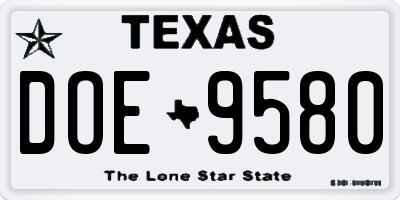 TX license plate DOE9580