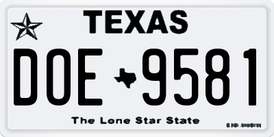 TX license plate DOE9581