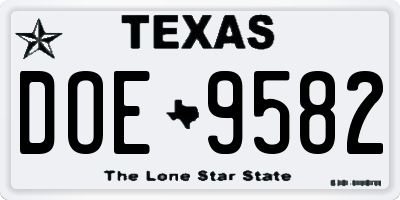 TX license plate DOE9582
