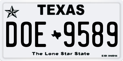 TX license plate DOE9589