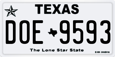 TX license plate DOE9593