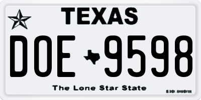 TX license plate DOE9598