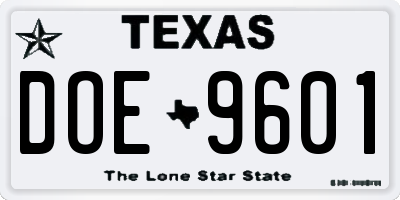 TX license plate DOE9601