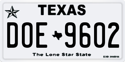 TX license plate DOE9602