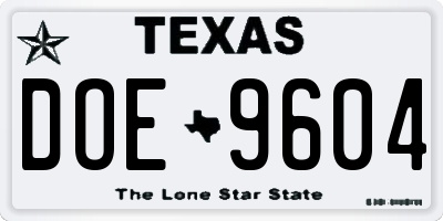 TX license plate DOE9604