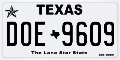 TX license plate DOE9609