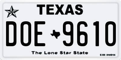 TX license plate DOE9610
