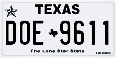 TX license plate DOE9611