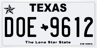 TX license plate DOE9612
