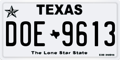 TX license plate DOE9613