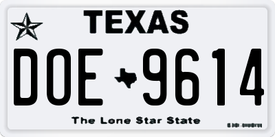 TX license plate DOE9614