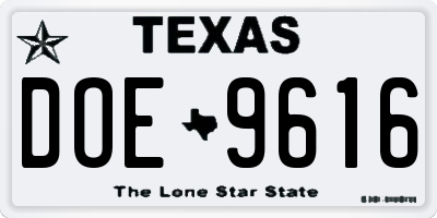 TX license plate DOE9616