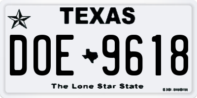 TX license plate DOE9618