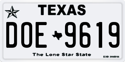 TX license plate DOE9619