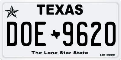 TX license plate DOE9620