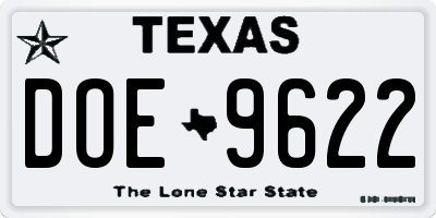 TX license plate DOE9622