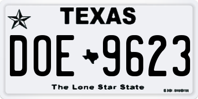 TX license plate DOE9623