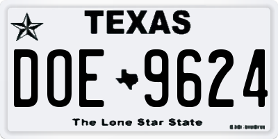TX license plate DOE9624