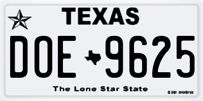 TX license plate DOE9625