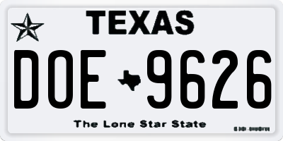 TX license plate DOE9626