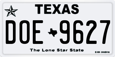 TX license plate DOE9627