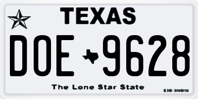 TX license plate DOE9628
