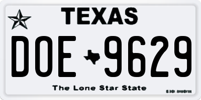TX license plate DOE9629