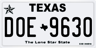 TX license plate DOE9630