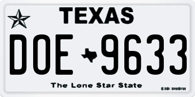 TX license plate DOE9633