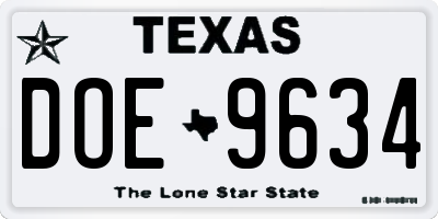 TX license plate DOE9634