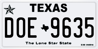 TX license plate DOE9635