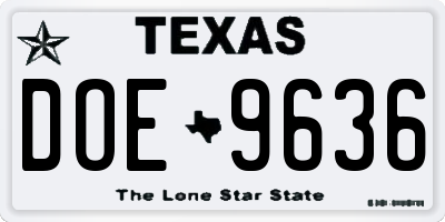 TX license plate DOE9636