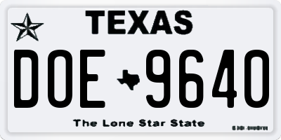 TX license plate DOE9640
