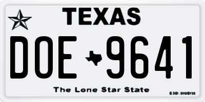 TX license plate DOE9641